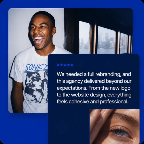 Client testimonial praising a full rebranding, from the new logo through to the website design.