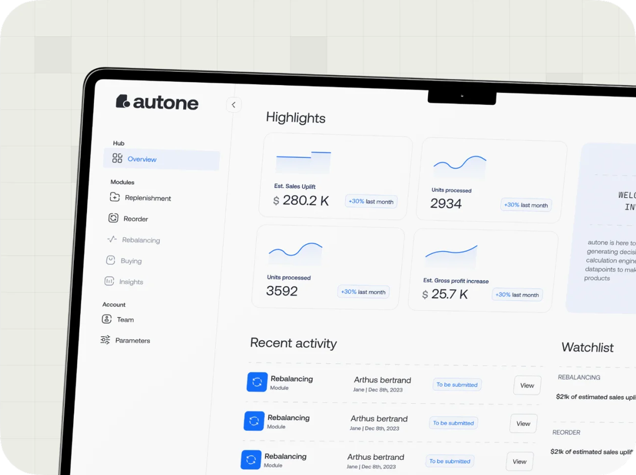 Autone dashboard interface preview.